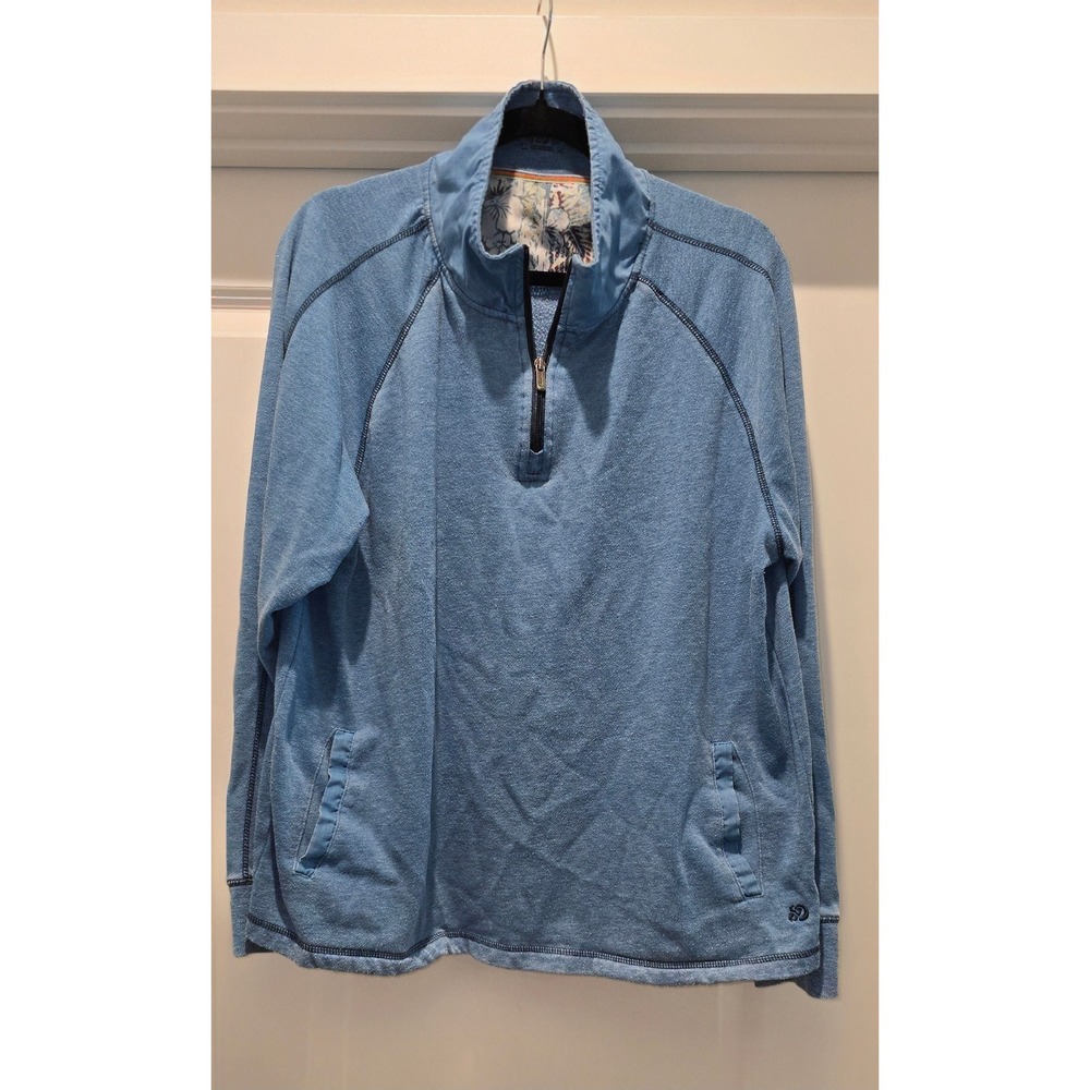 Margaritaville Mens Blue Heathered Quarter Zip Fleece Pullover Sweater Large - Picture 2 of 8
